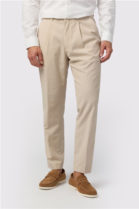 Melka Oatmeal Striped Mens Trousers Striped Beige