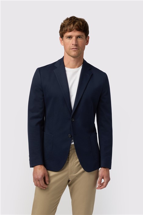 Melka Navy Blue Jersey Mens Slim Fit Blazer Formal Casual