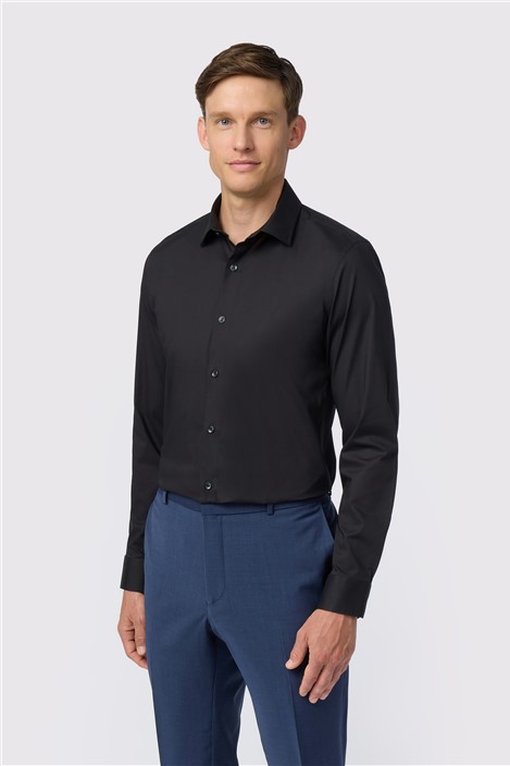 Limehaus Black Mens Shirt Long Sleeve Slim Fit Stretch Fabric