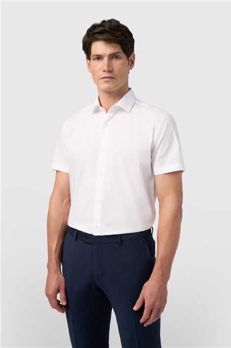 Limehaus White Mens Shirt Short Sleeve Tailored Fit Stretch Fabric