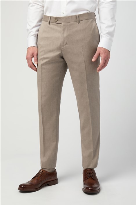 Alexandre Tailored Fit Italian Super 110s Stone Twill Mens Trousers Beige