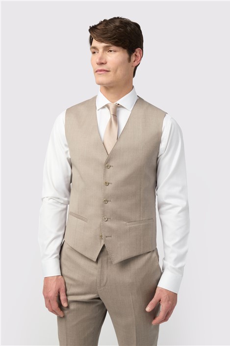 Alexandre Tailored Fit Italian Super 110s Stone Twill Waistcoat