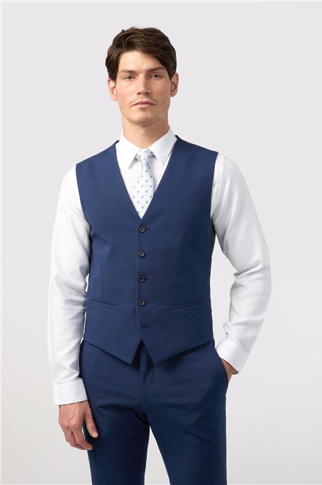Limehaus Regular Fit Blue Stretch Waistcoat