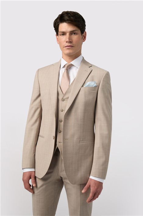 Alexandre Tailored Fit Stone Chalkstripe Performance Suit