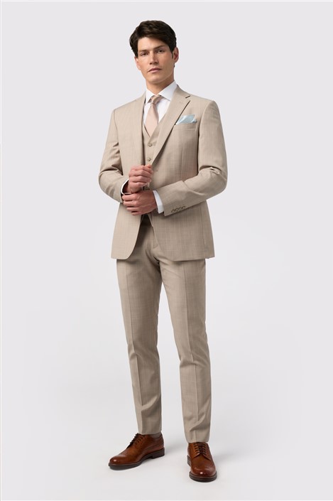 Alexandre Tailored Fit Stone Chalkstripe Performance Suit