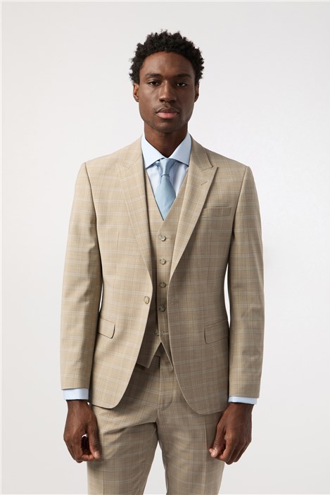 Alexandre Tailored Fit Performance Stone Blue Check Suit