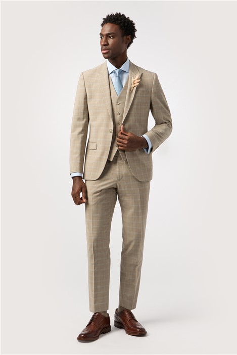 Alexandre Tailored Fit Performance Stone Blue Check Jacket