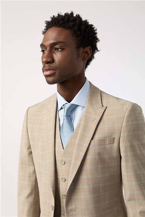 Alexandre Tailored Fit Performance Stone Blue Check Jacket