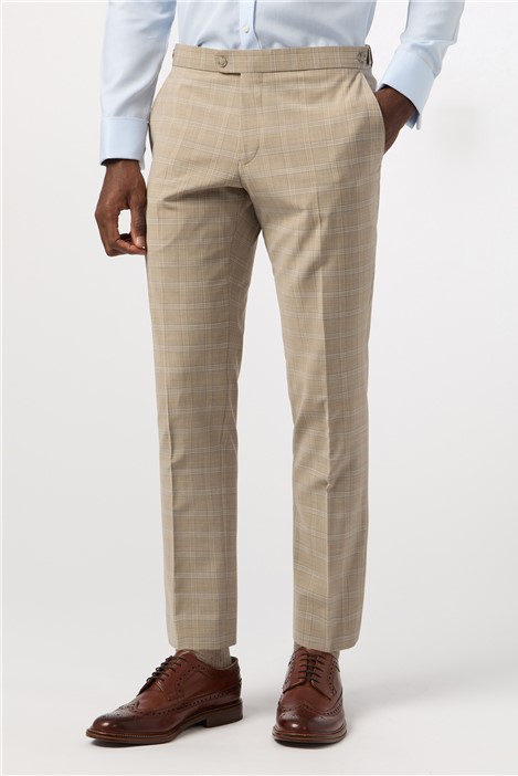 Alexandre Tailored Fit Stone Blue Check Trousers