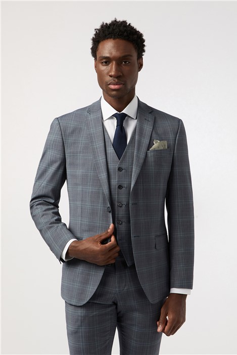 Alexandre Tailored Fit Performance Blue Seafoam Check Suit