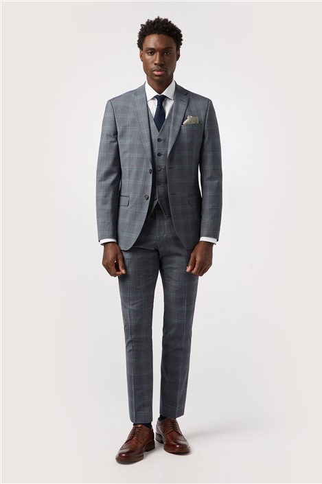 Alexandre Tailored Fit Performance Blue Seafoam Check Suit