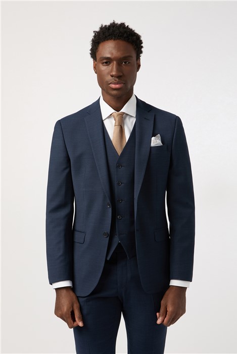 Alexandre Tailored Fit Performance Navy Blue Texture Mens Suit Jacket