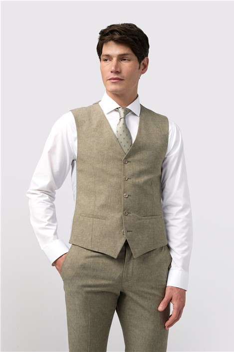Alexandre Slim Fit Sage Linen Waistcoat