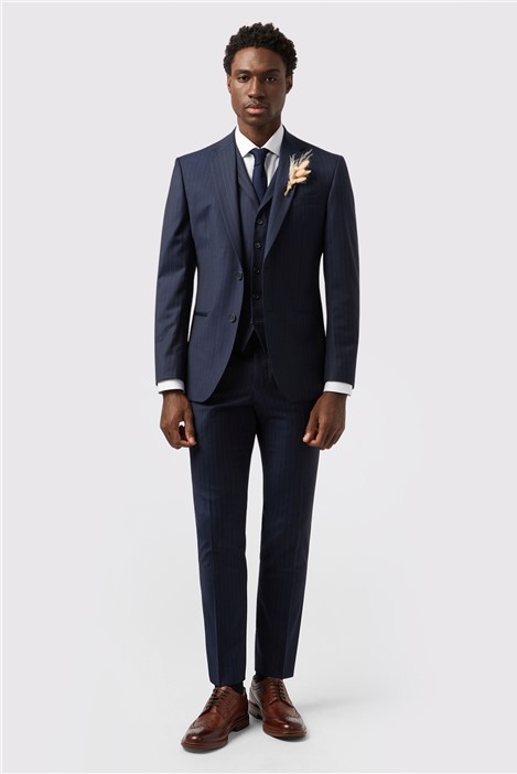 Alexandre Tailored Fit Performance Navy Stripe Jacket
