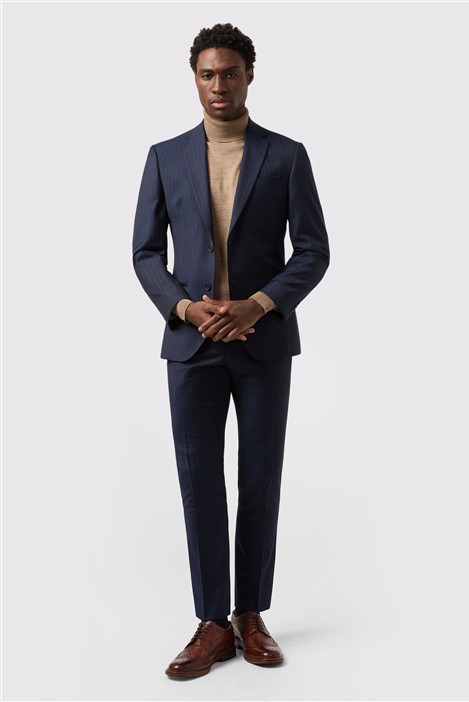Alexandre Tailored Fit Performance Navy Stripe Jacket