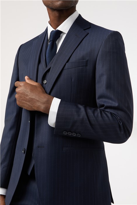 Alexandre Tailored Fit Performance Navy Stripe Jacket