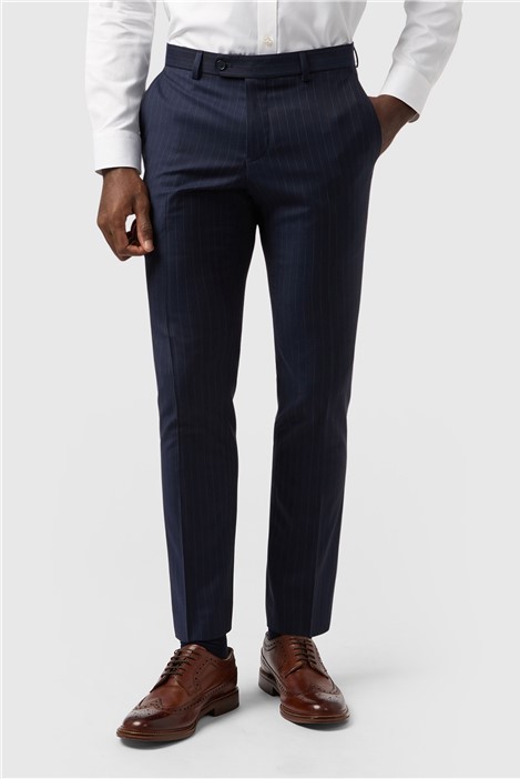 Alexandre Tailored Fit Navy Blue Stripe Mens Trousers