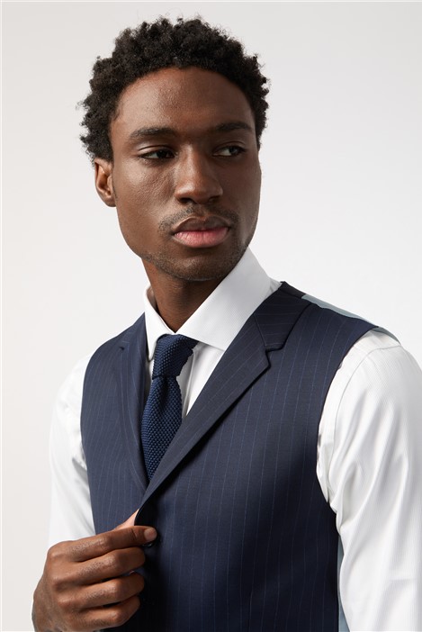 Alexandre Tailored Fit Navy Stripe Waistcoat