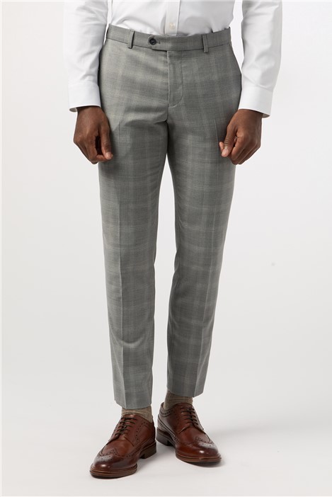 Alexandre Tailored Fit Cool Grey Windowpane Check Trousers