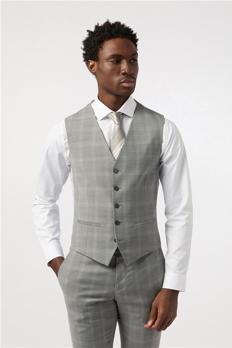 Alexandre Tailored Fit Cool Grey Windowpane Check Waistcoat