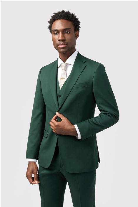 Alexandre Tailored Fit Italian Super 100s Bottle Green Twill Mens Suit Jacket