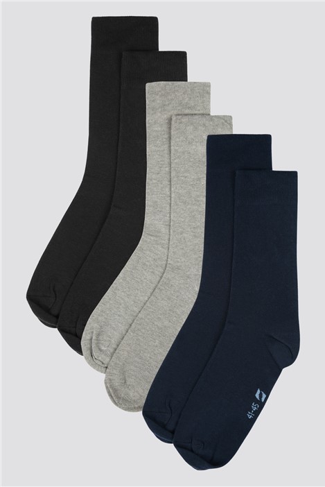 Limehaus Black Navy Grey Socks Pack Of 3 By Suit Direct