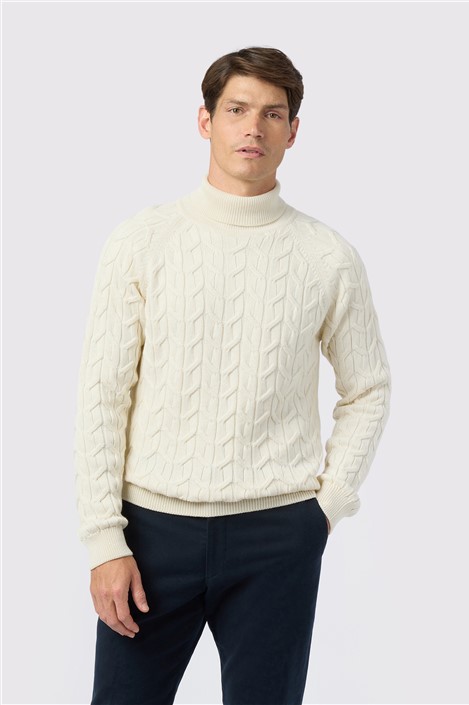 Melka Ecru Cable Knit Roll Neck Jumper Beige