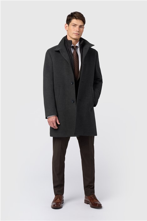 Melka Slim Fit Charcoal Funnel Neck Coat
