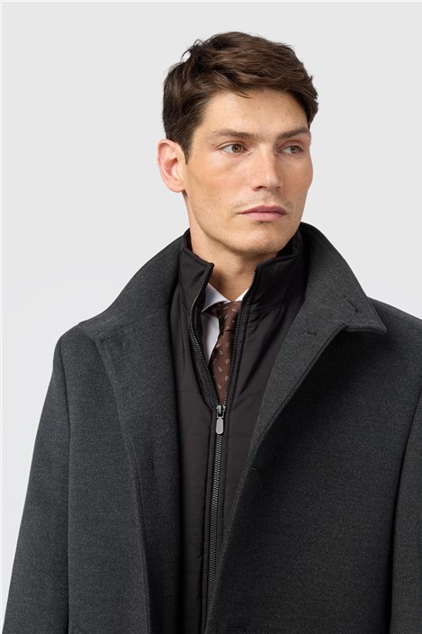Melka Slim Fit Charcoal Funnel Neck Coat
