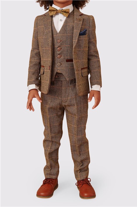 Marc Darcy Ted Children's Tan Check Three Piece Suit