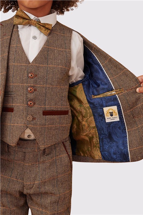Marc Darcy Ted Children's Tan Check Three Piece Suit