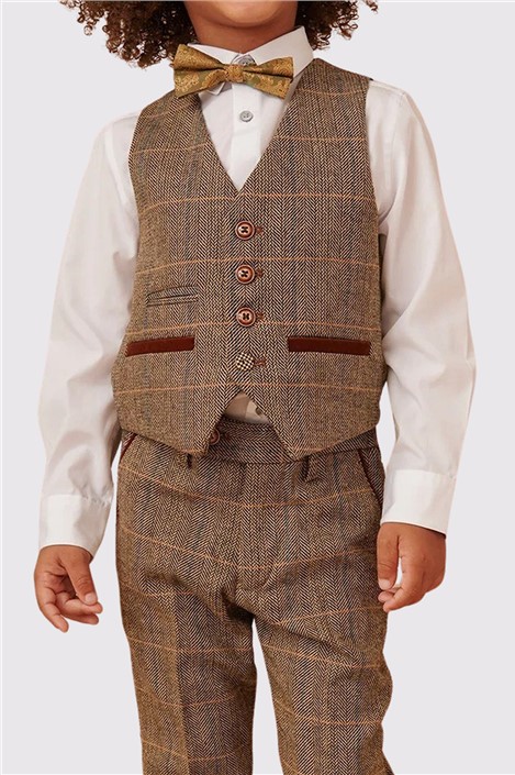 Marc Darcy Ted Children's Tan Check Three Piece Suit