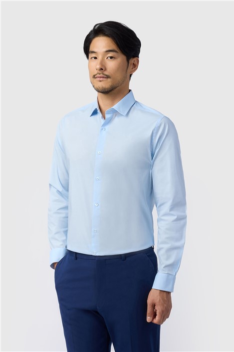 Limehaus Tailored Fit Blue Stretch Poplin Shirt