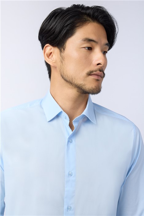 Limehaus Tailored Fit Blue Stretch Poplin Shirt