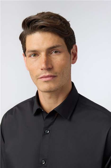 Limehaus Tailored Fit Black Stretch Shirt