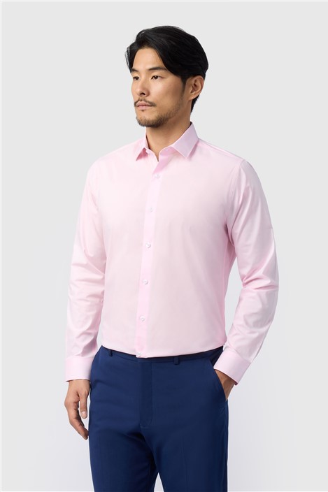 Limehaus Pink Mens Shirt Long Sleeve Tailored Fit Stretch Fabric