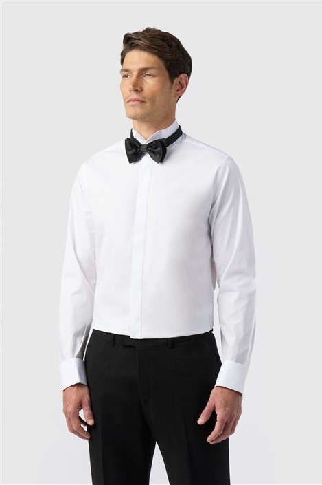 Limehaus Tailored Fit White Stretch Wing Collar Double Cuff Shirt