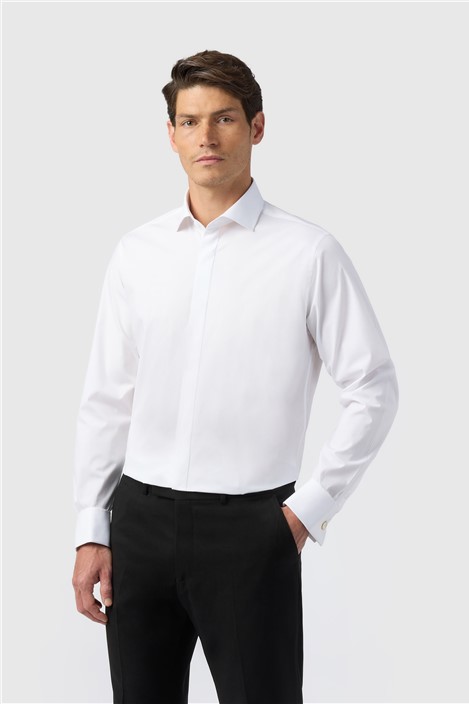 Limehaus Tailored Fit White Stretch Cutaway Collar Double Cuff Shirt
