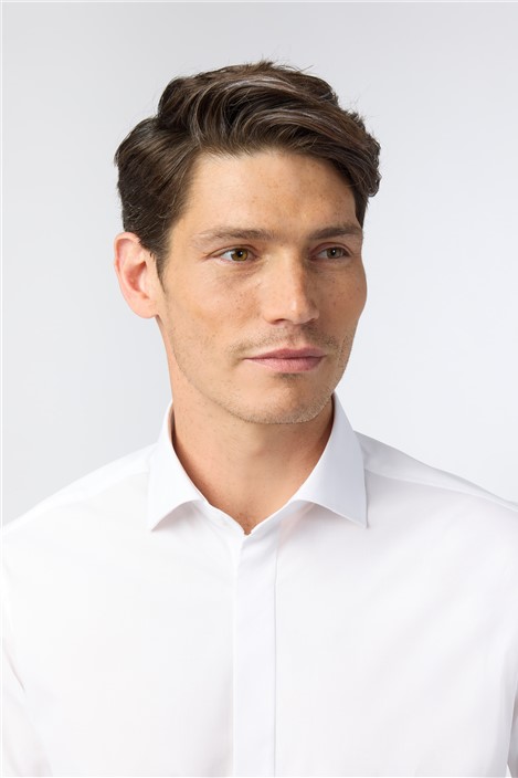Limehaus Tailored Fit White Stretch Cutaway Collar Double Cuff Shirt
