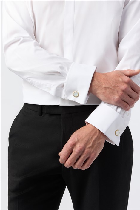 Limehaus Tailored Fit White Stretch Cutaway Collar Double Cuff Shirt
