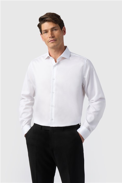 Alexandre White Mens Shirt Long Sleeve Tailored Fit Stretch Fabric