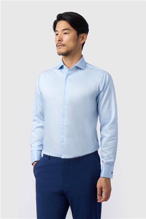 Alexandre Blue Mens Shirt Long Sleeve Double Cuff Tailored Fit Stretch Fabric