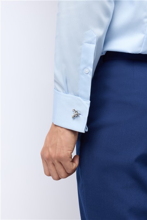 Alexandre Tailored Fit Blue Non-Iron Stretch Double Cuff Shirt