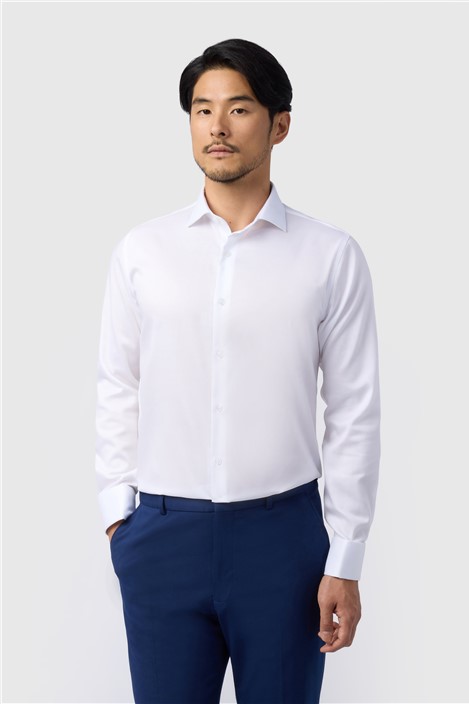 Alexandre White Mens Regular Fit Shirt Long Sleeve Double Cuff Stretch Fabric