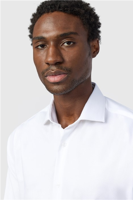 Alexandre Tailored Fit White Non-Iron Textured Double Cuff Shirt