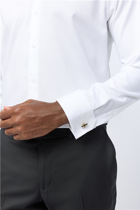 Alexandre Tailored Fit White Non-Iron Textured Double Cuff Shirt