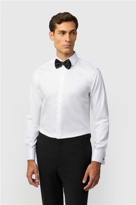 Alexandre Slim Fit White Non Iron Textured Weave Double Cuff Shirt
