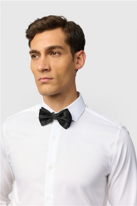 Alexandre Slim Fit White Non Iron Textured Weave Double Cuff Shirt

