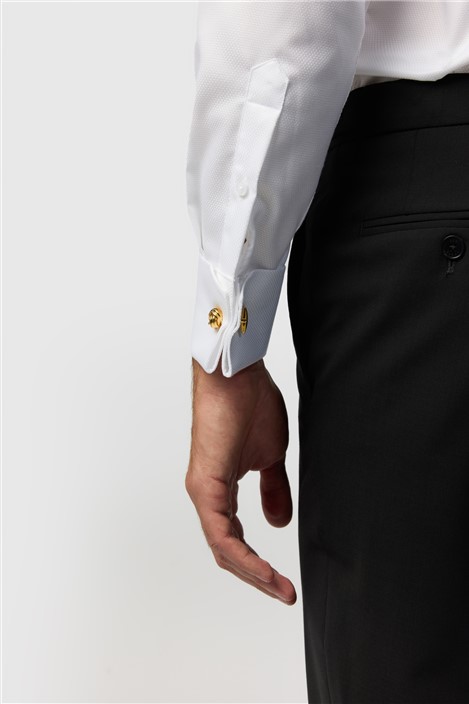 Alexandre Slim Fit White Non Iron Textured Weave Double Cuff Shirt
