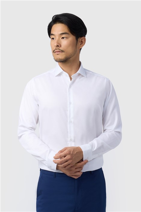 Alexandre Regular Fit White Non Iron Textured Weave Single Cuff Shirt
